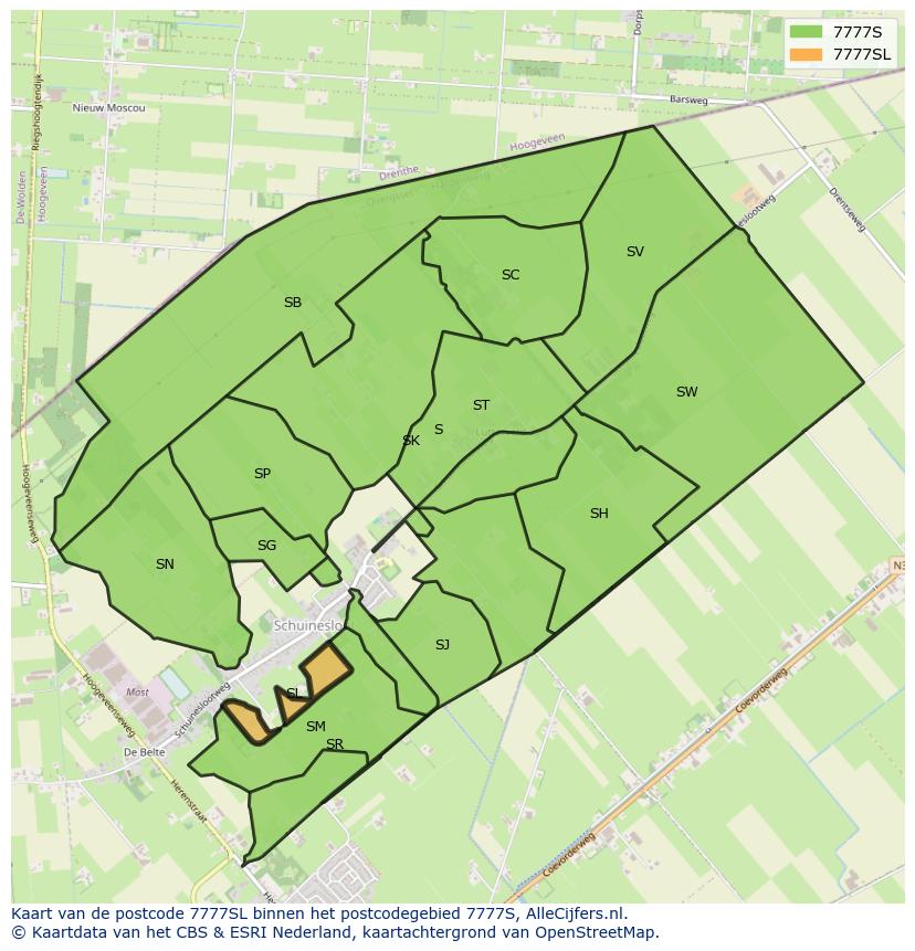 Afbeelding van het postcodegebied 7777 SL op de kaart.