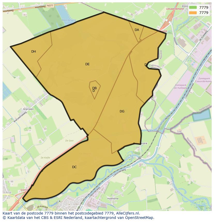 Afbeelding van het postcodegebied 7779 op de kaart.