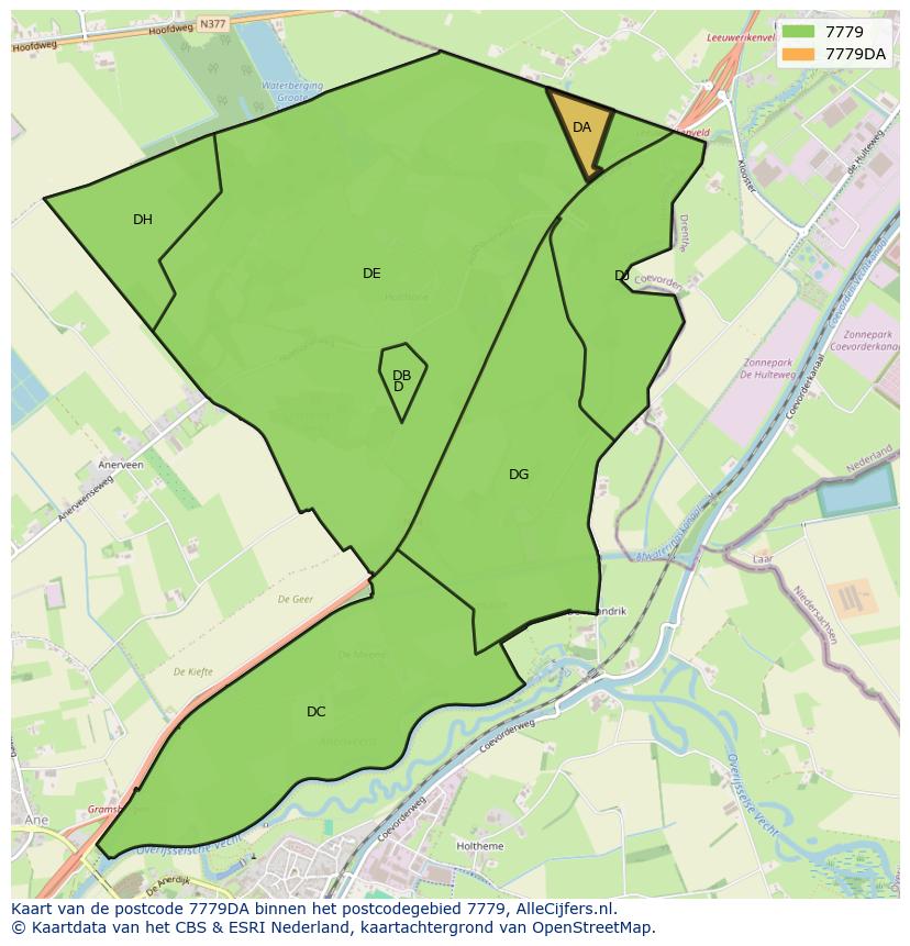 Afbeelding van het postcodegebied 7779 DA op de kaart.