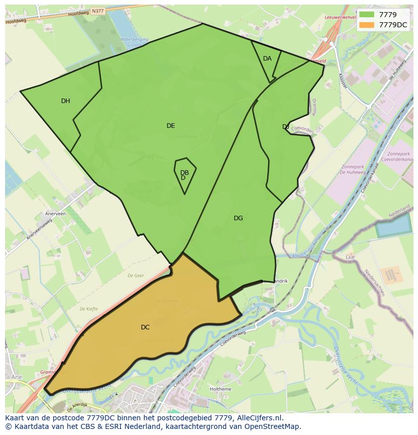 Afbeelding van het postcodegebied 7779 DC op de kaart.