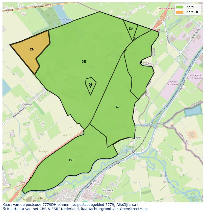 Afbeelding van het postcodegebied 7779 DH op de kaart.