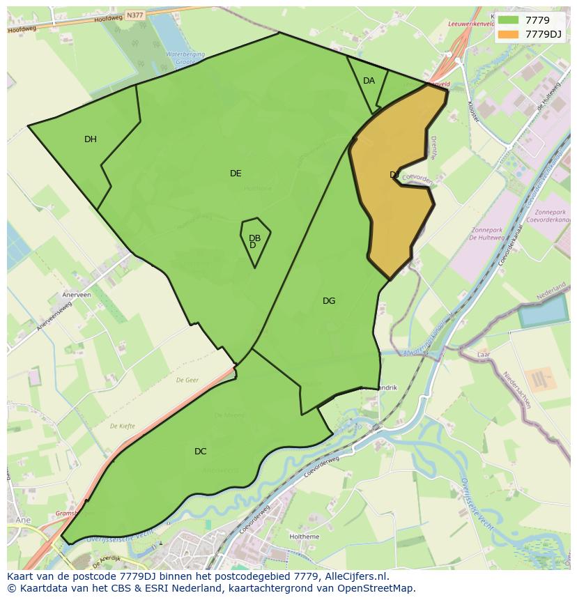 Afbeelding van het postcodegebied 7779 DJ op de kaart.