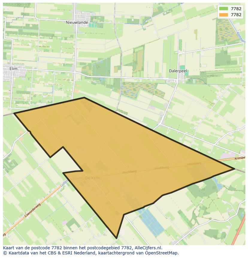 Afbeelding van het postcodegebied 7782 op de kaart.