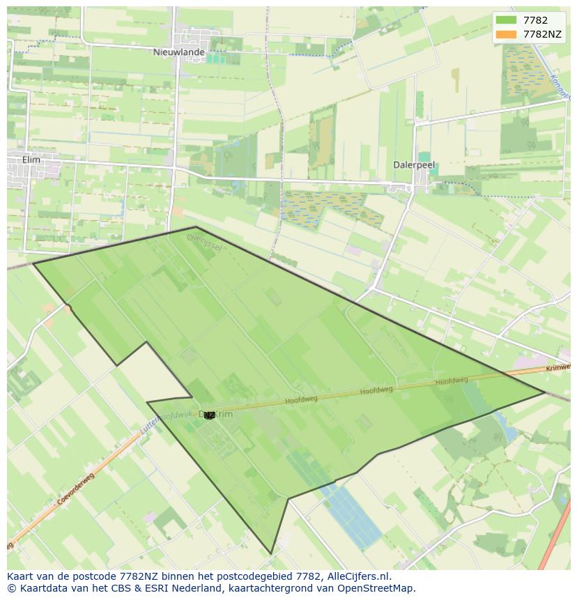 Afbeelding van het postcodegebied 7782 NZ op de kaart.