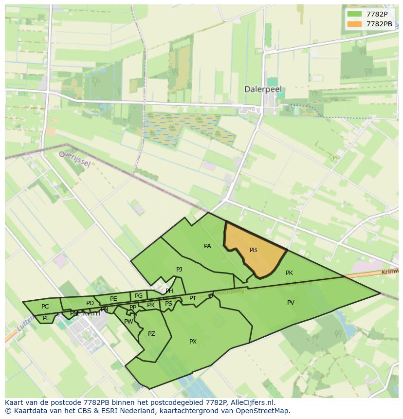 Afbeelding van het postcodegebied 7782 PB op de kaart.