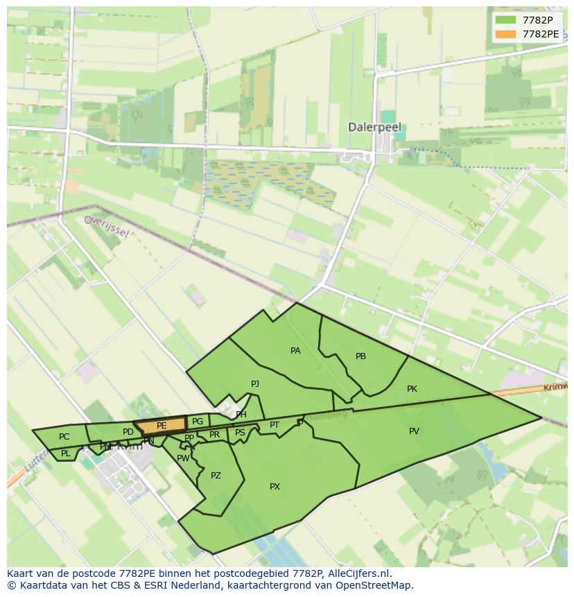 Afbeelding van het postcodegebied 7782 PE op de kaart.