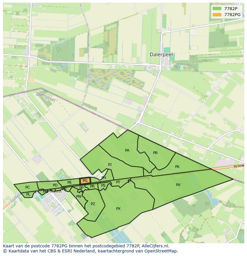 Afbeelding van het postcodegebied 7782 PG op de kaart.