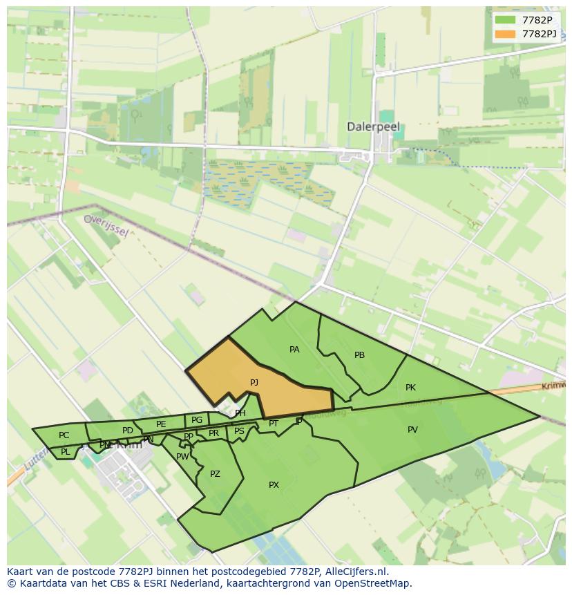 Afbeelding van het postcodegebied 7782 PJ op de kaart.