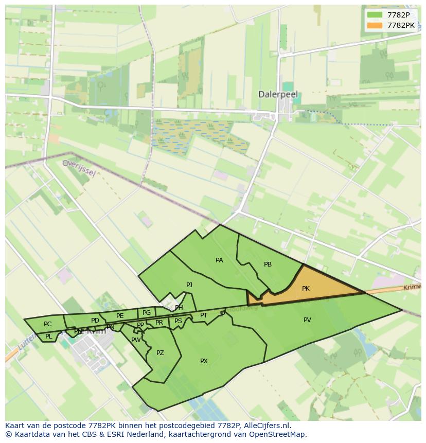 Afbeelding van het postcodegebied 7782 PK op de kaart.