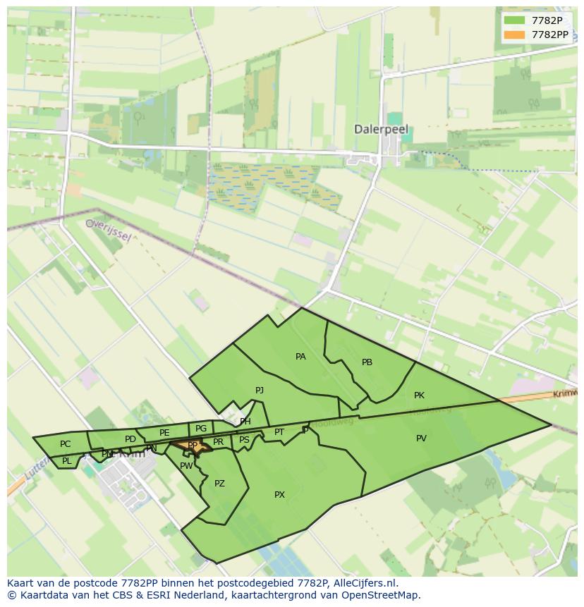 Afbeelding van het postcodegebied 7782 PP op de kaart.