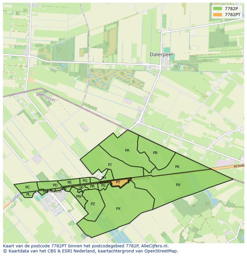 Afbeelding van het postcodegebied 7782 PT op de kaart.