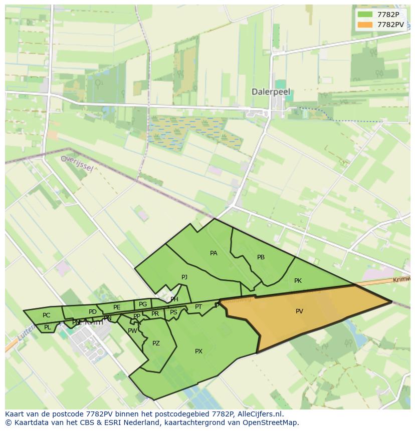 Afbeelding van het postcodegebied 7782 PV op de kaart.