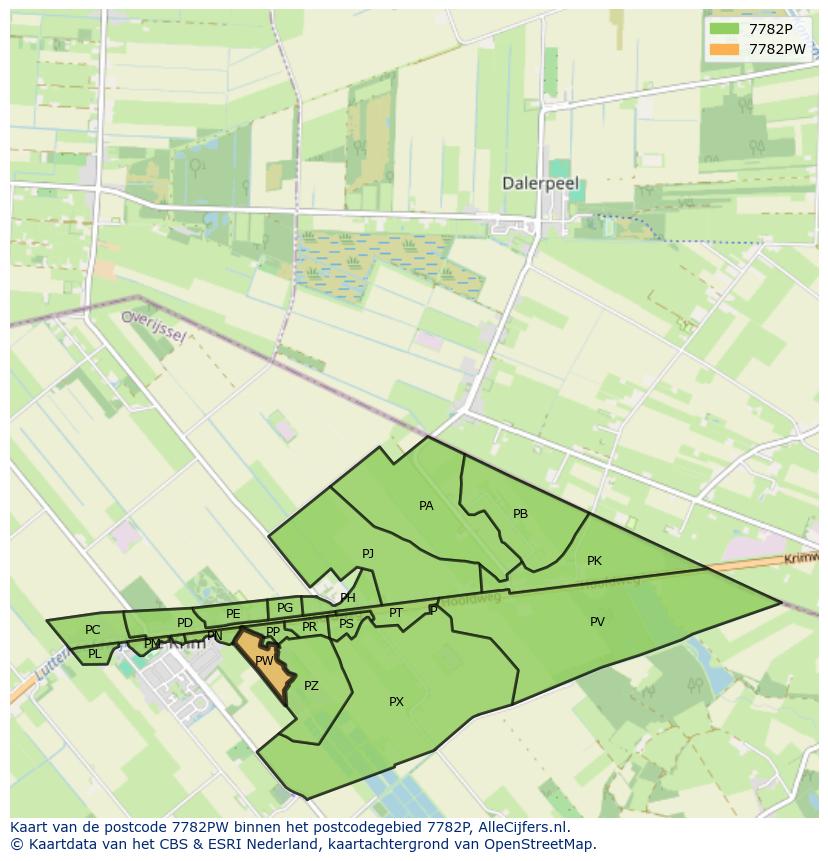 Afbeelding van het postcodegebied 7782 PW op de kaart.