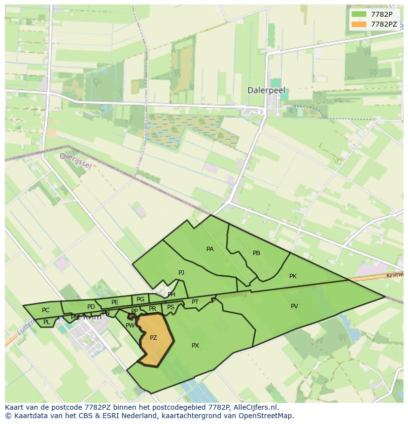 Afbeelding van het postcodegebied 7782 PZ op de kaart.