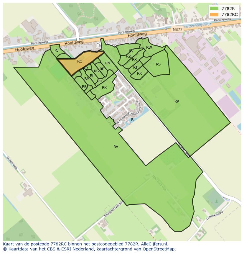 Afbeelding van het postcodegebied 7782 RC op de kaart.