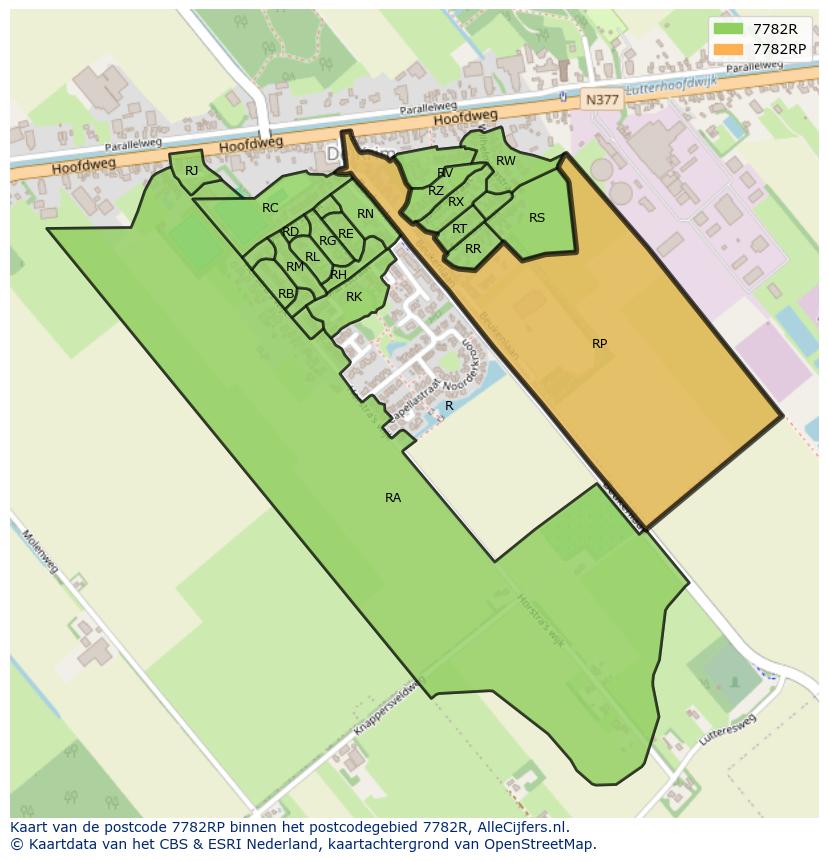 Afbeelding van het postcodegebied 7782 RP op de kaart.