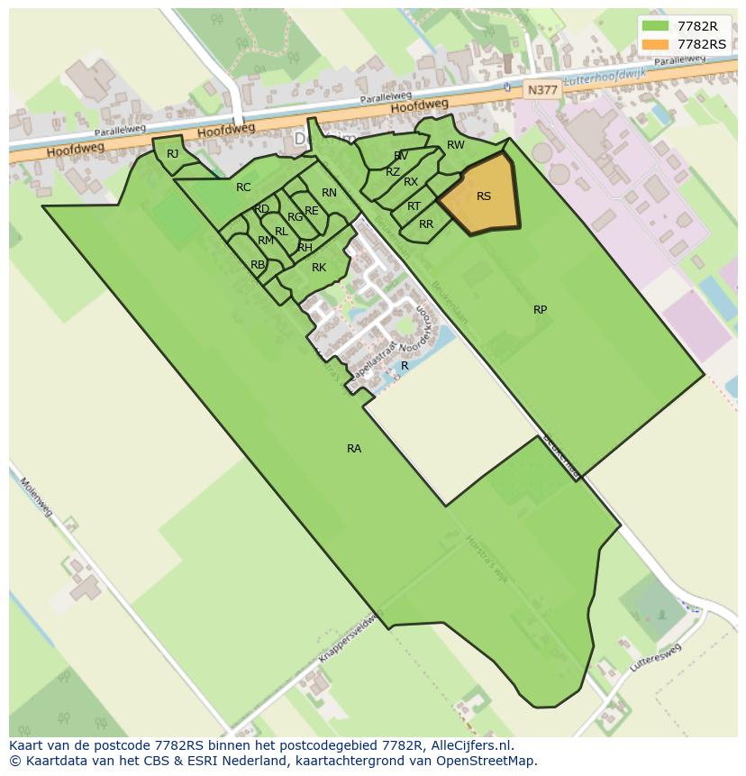Afbeelding van het postcodegebied 7782 RS op de kaart.
