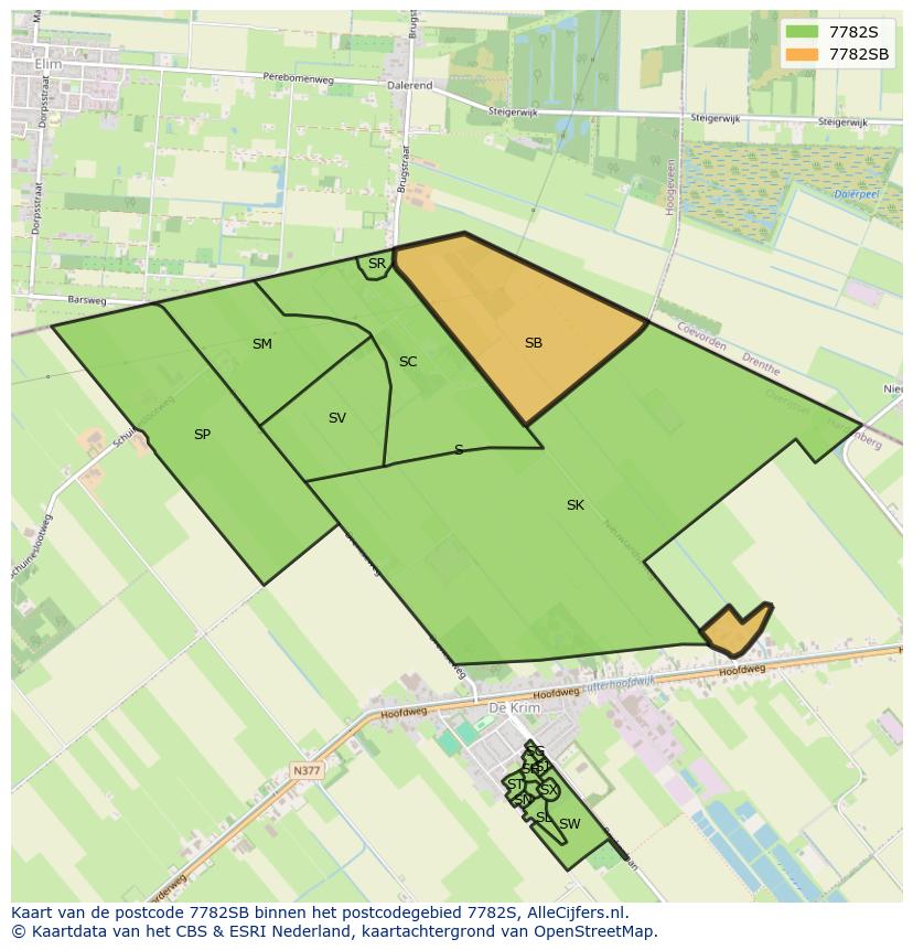 Afbeelding van het postcodegebied 7782 SB op de kaart.