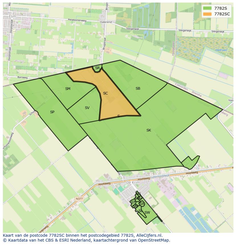 Afbeelding van het postcodegebied 7782 SC op de kaart.