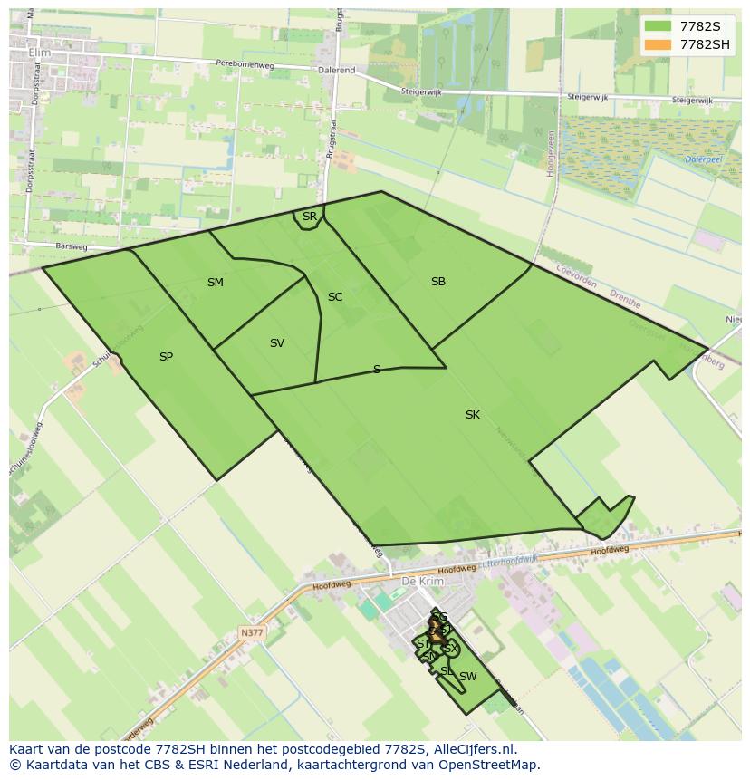 Afbeelding van het postcodegebied 7782 SH op de kaart.