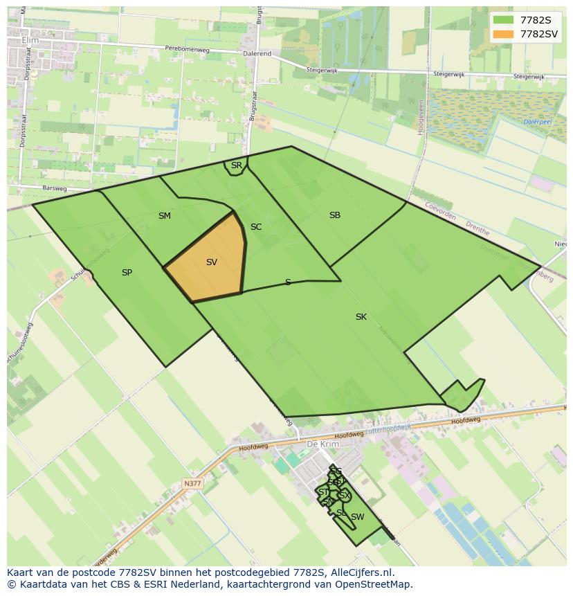 Afbeelding van het postcodegebied 7782 SV op de kaart.