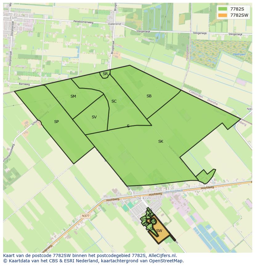 Afbeelding van het postcodegebied 7782 SW op de kaart.