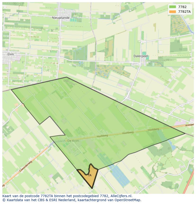 Afbeelding van het postcodegebied 7782 TA op de kaart.
