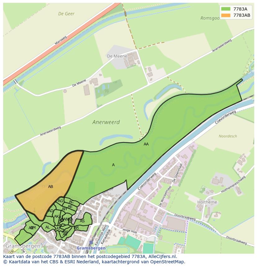Afbeelding van het postcodegebied 7783 AB op de kaart.