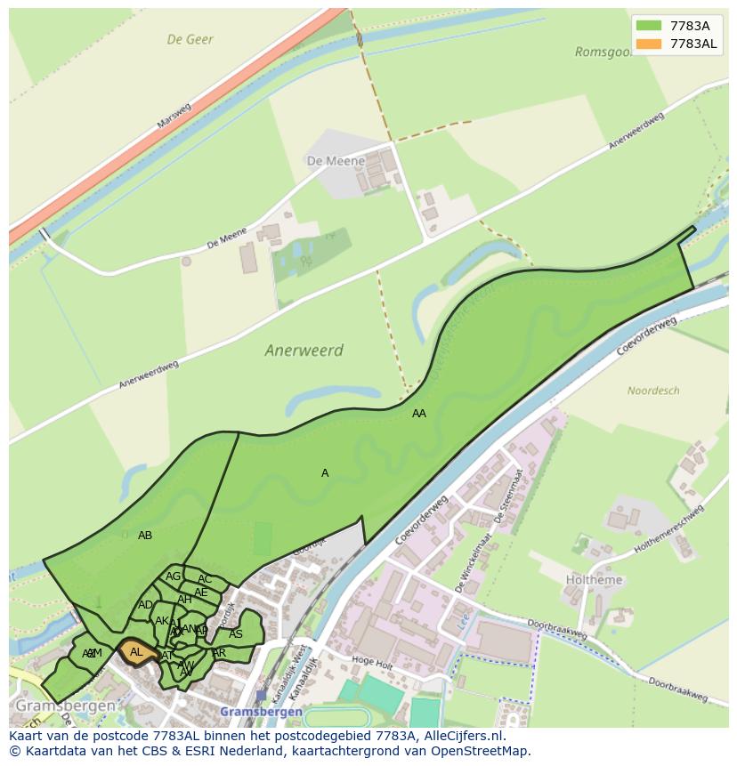 Afbeelding van het postcodegebied 7783 AL op de kaart.