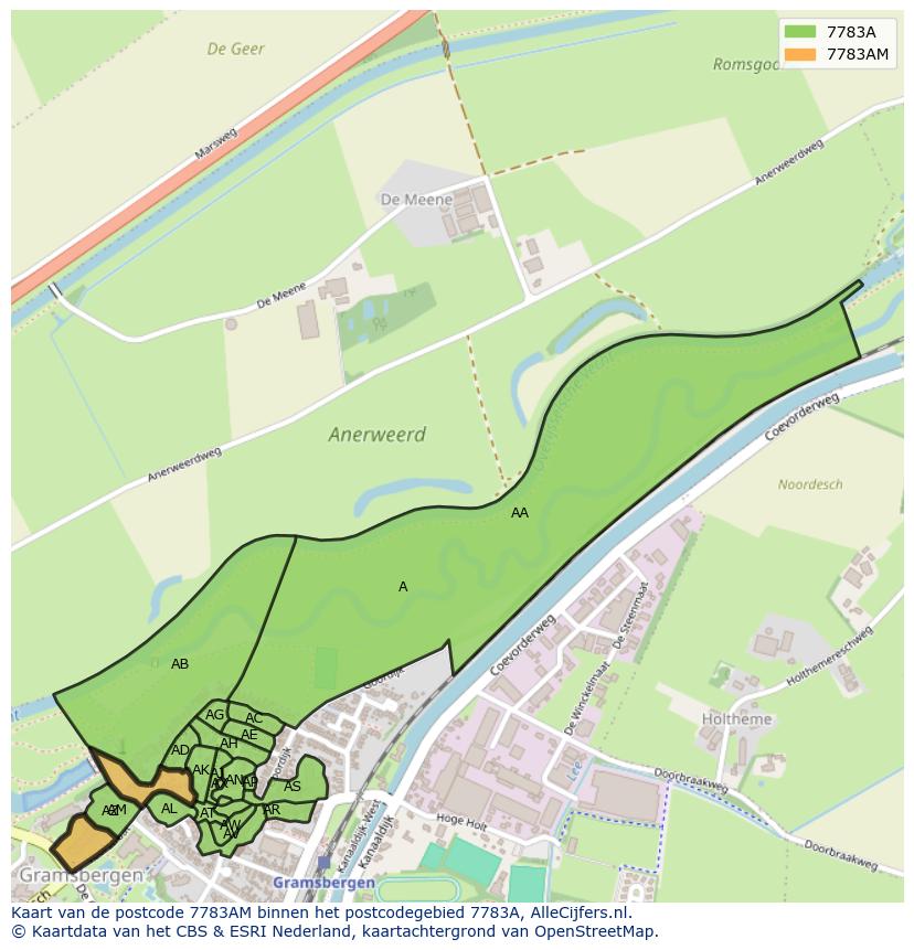 Afbeelding van het postcodegebied 7783 AM op de kaart.