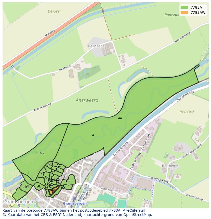 Afbeelding van het postcodegebied 7783 AW op de kaart.