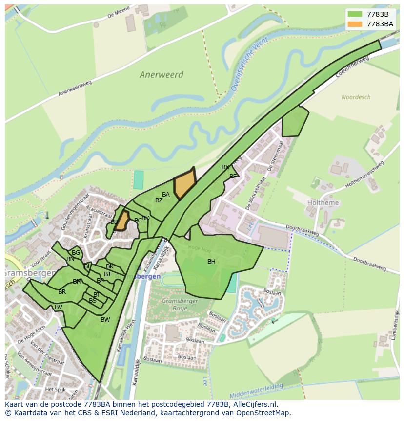 Afbeelding van het postcodegebied 7783 BA op de kaart.