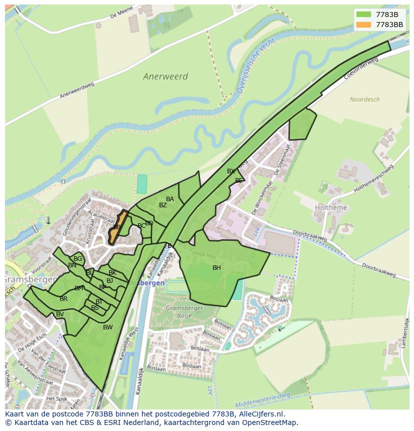 Afbeelding van het postcodegebied 7783 BB op de kaart.