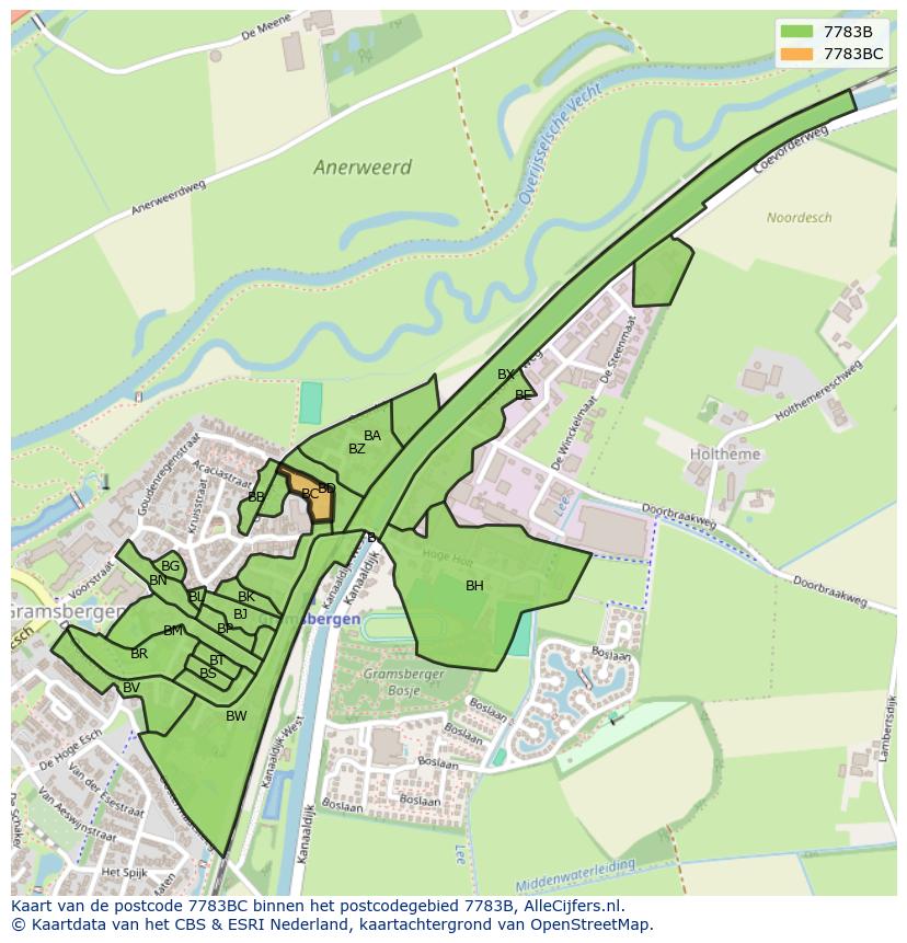 Afbeelding van het postcodegebied 7783 BC op de kaart.