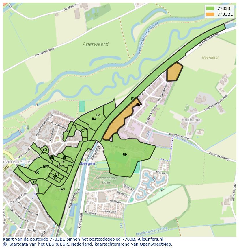 Afbeelding van het postcodegebied 7783 BE op de kaart.