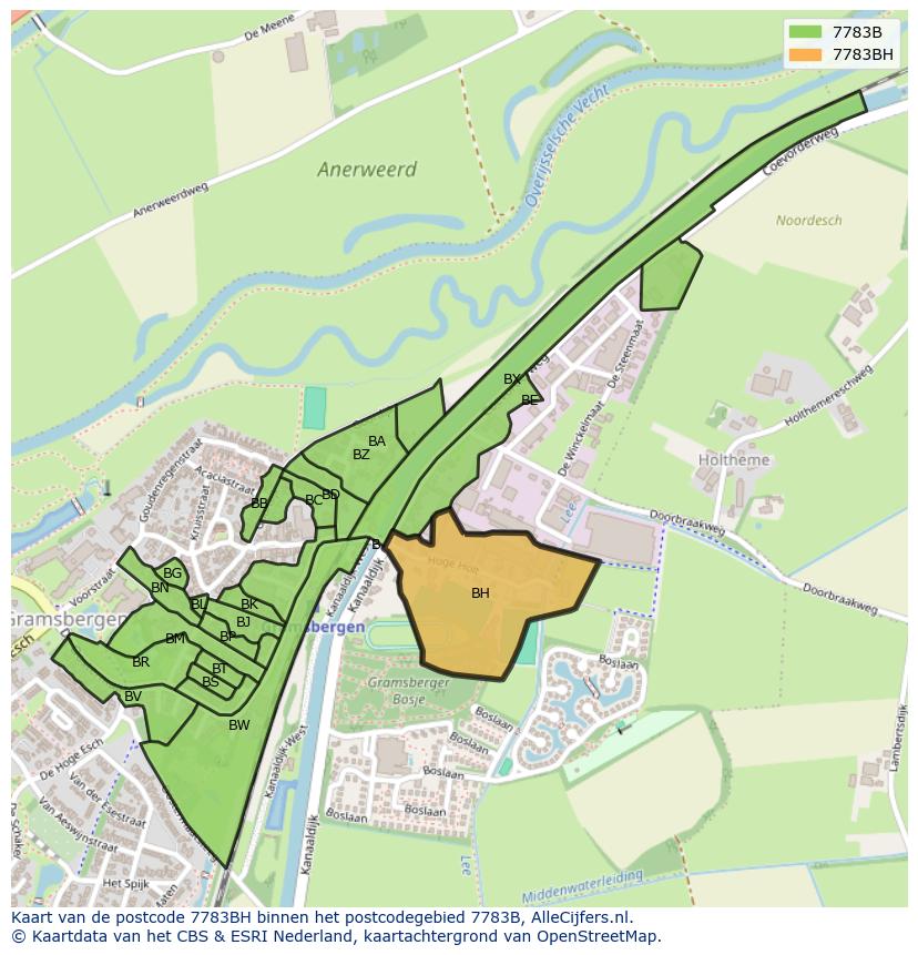 Afbeelding van het postcodegebied 7783 BH op de kaart.
