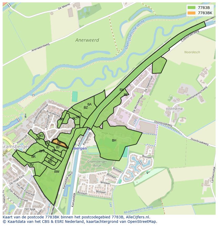 Afbeelding van het postcodegebied 7783 BK op de kaart.
