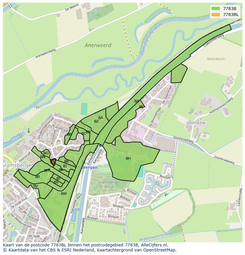 Afbeelding van het postcodegebied 7783 BL op de kaart.