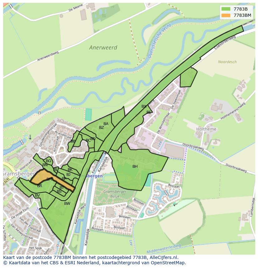 Afbeelding van het postcodegebied 7783 BM op de kaart.