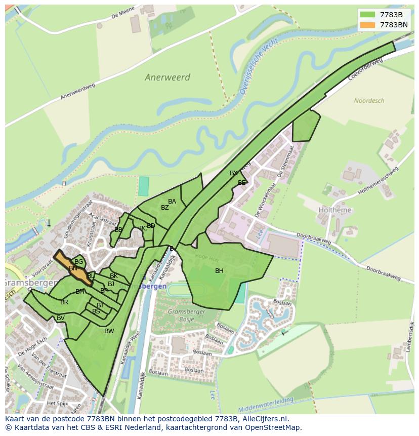 Afbeelding van het postcodegebied 7783 BN op de kaart.
