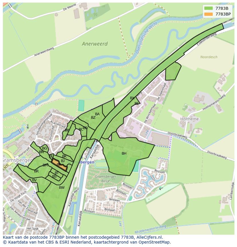 Afbeelding van het postcodegebied 7783 BP op de kaart.