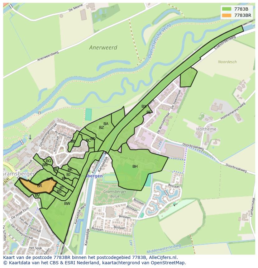 Afbeelding van het postcodegebied 7783 BR op de kaart.