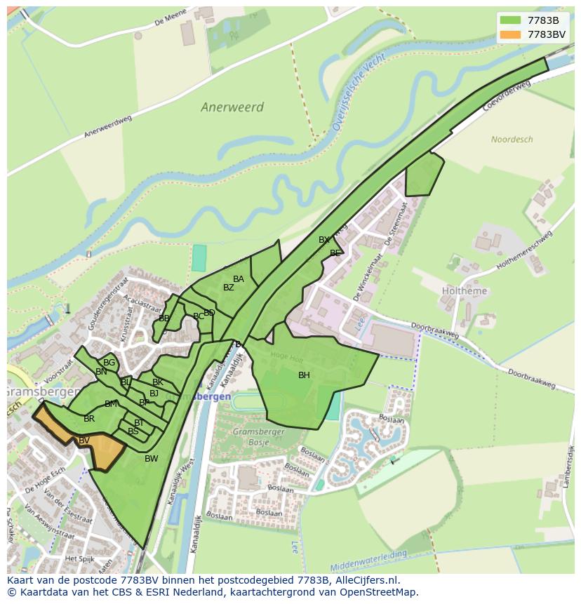 Afbeelding van het postcodegebied 7783 BV op de kaart.