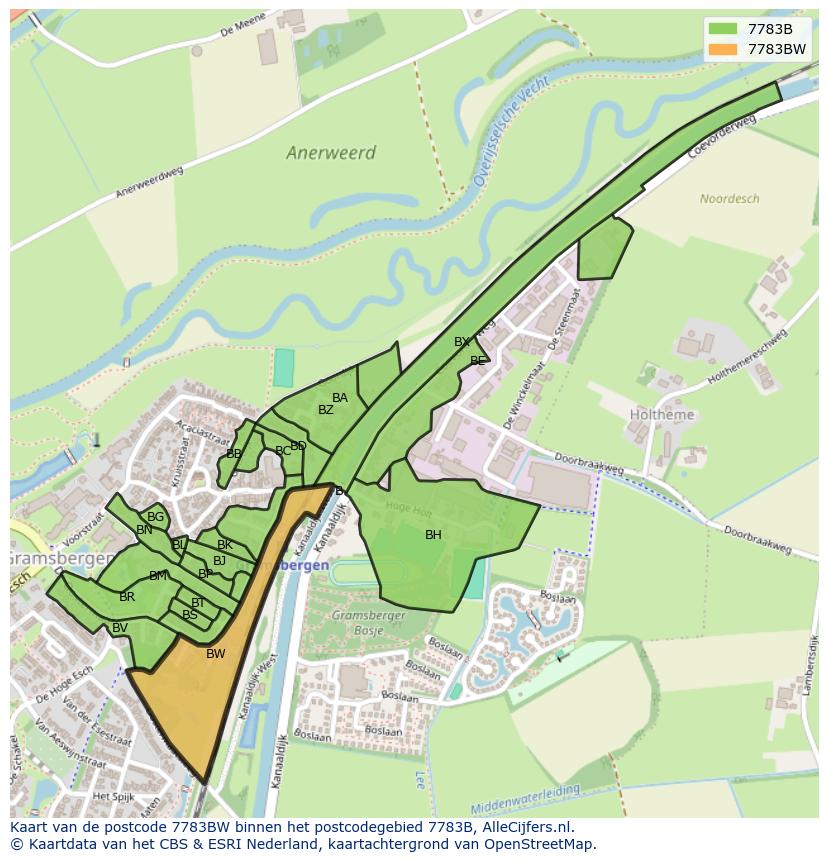 Afbeelding van het postcodegebied 7783 BW op de kaart.