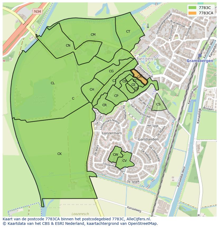 Afbeelding van het postcodegebied 7783 CA op de kaart.