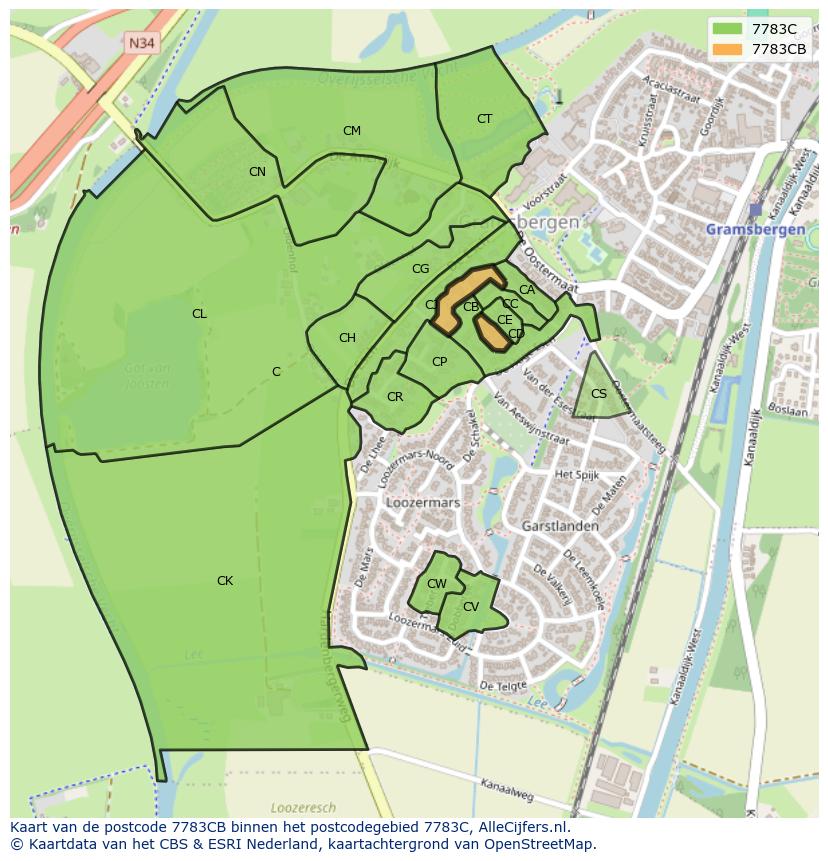 Afbeelding van het postcodegebied 7783 CB op de kaart.