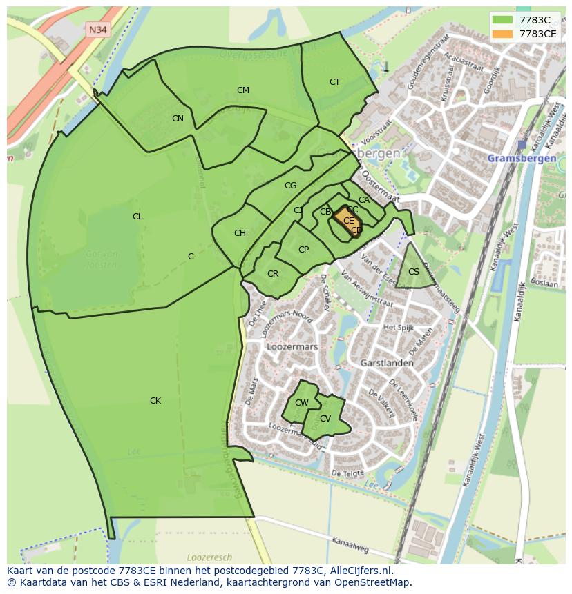 Afbeelding van het postcodegebied 7783 CE op de kaart.