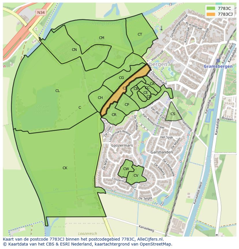 Afbeelding van het postcodegebied 7783 CJ op de kaart.