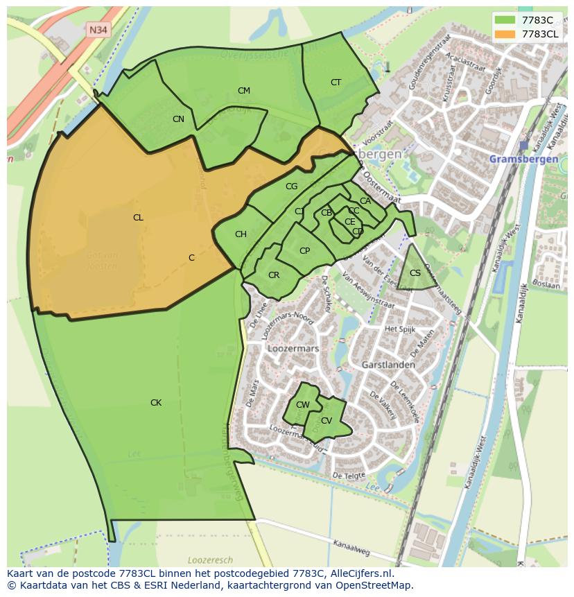 Afbeelding van het postcodegebied 7783 CL op de kaart.
