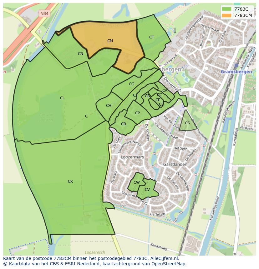 Afbeelding van het postcodegebied 7783 CM op de kaart.